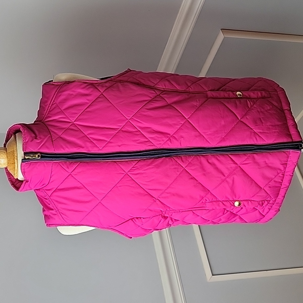 LAUREN RALPH LAUREN Pink‎ Navy Blue Quilted Full Zip Preppy Puffer Vest L NEW